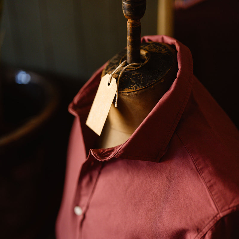 Warm Red Garment Dyed Cotton Long Sleeve Shirt