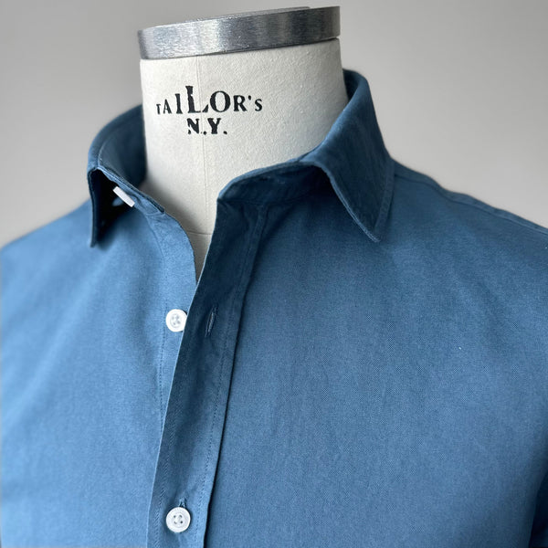 Blue Garment Dyed Cotton Long Sleeve Shirt