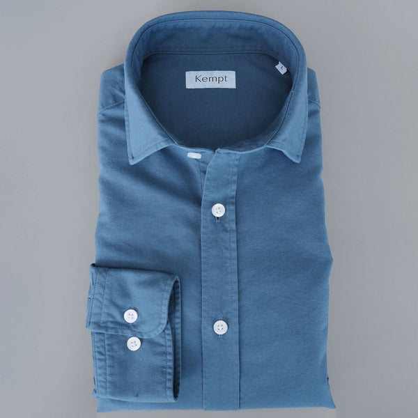 Blue Garment Dyed Cotton Long Sleeve Shirt