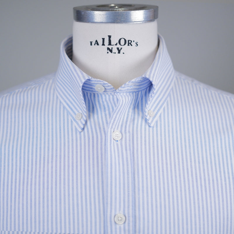 Men's Mid Blue Stripe Oxford Shirt with Button Down Collar
