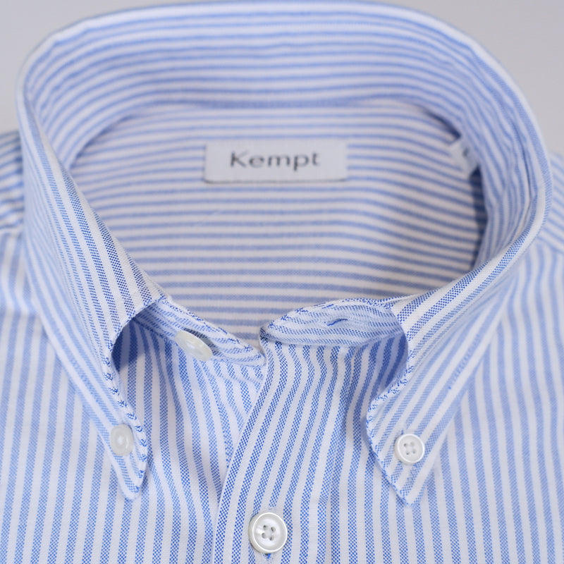 Men's Mid Blue Stripe Oxford Shirt with Button Down Collar