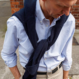 Mid Blue Stripe Oxford Shirt with Button Down Collar