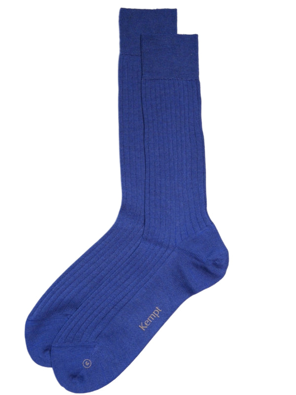 Blue wool socks with Kempt brand logo