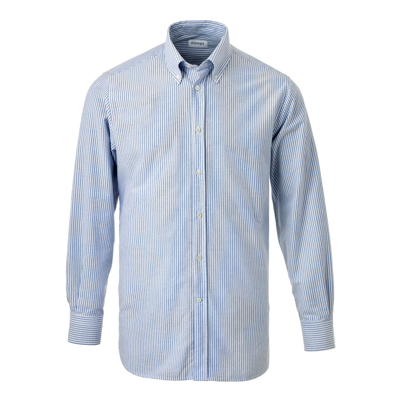 Mid Blue Stripe Cotton Oxford Shirt with Button Down Collar