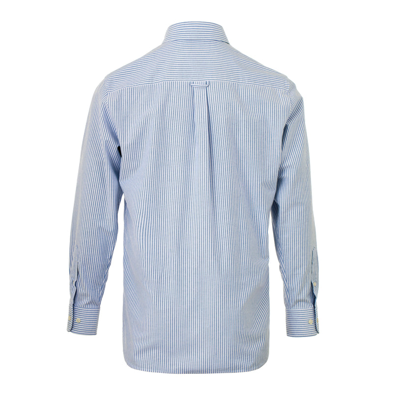 Mid Blue Stripe Cotton Oxford Shirt with Button Down Collar