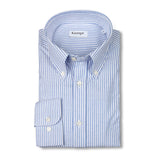 Mid Blue Stripe Cotton Oxford Shirt with Button Down Collar