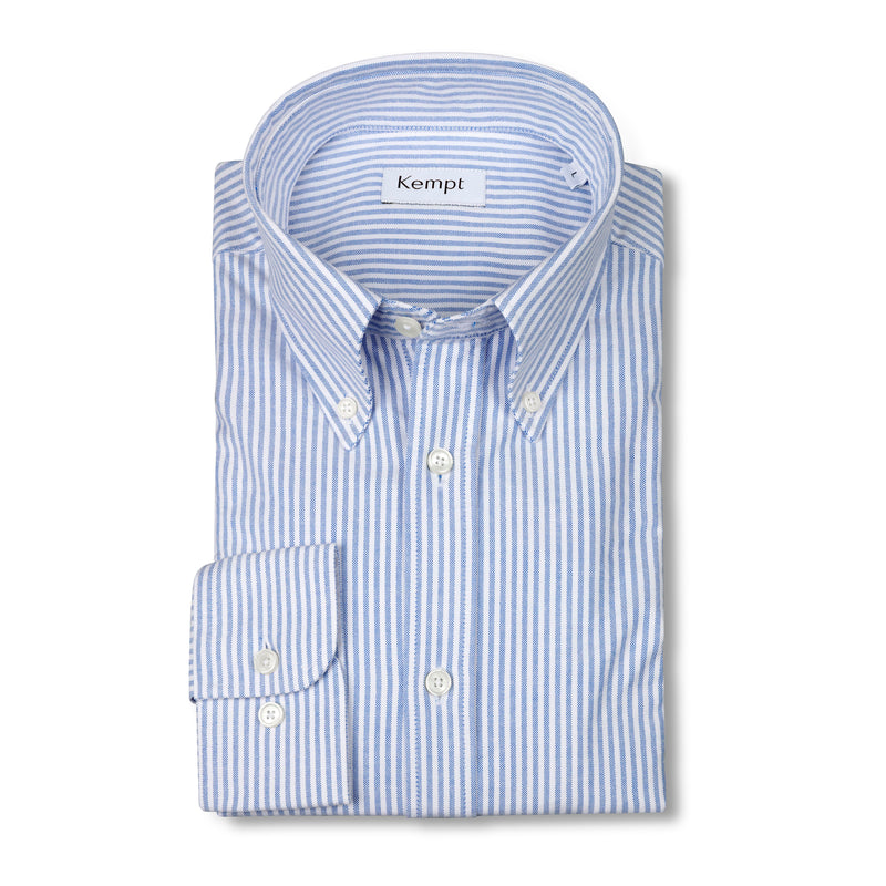 Mid Blue Stripe Cotton Oxford Shirt with Button Down Collar