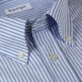 Mid Blue Stripe Cotton Oxford Shirt with Button Down Collar