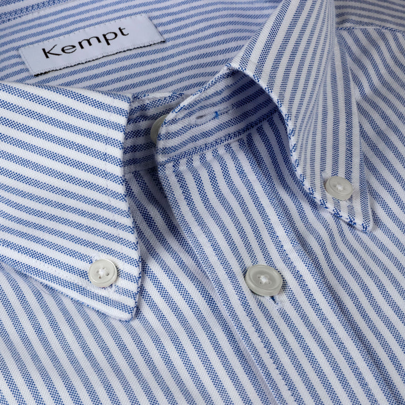Mid Blue Stripe Cotton Oxford Shirt with Button Down Collar