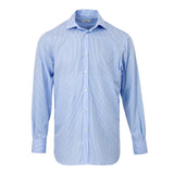 Men's Mid Blue Stripe Cotton Poplin Shirt with Cutaway Collar
