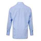Men's Mid Blue Stripe Cotton Poplin Shirt with Cutaway Collar