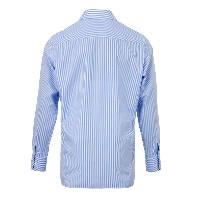 Men's Mid Blue Stripe Cotton Poplin Shirt with Cutaway Collar