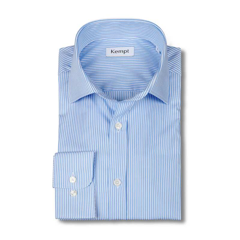 Men's Mid Blue Stripe Cotton Poplin Shirt with Cutaway Collar