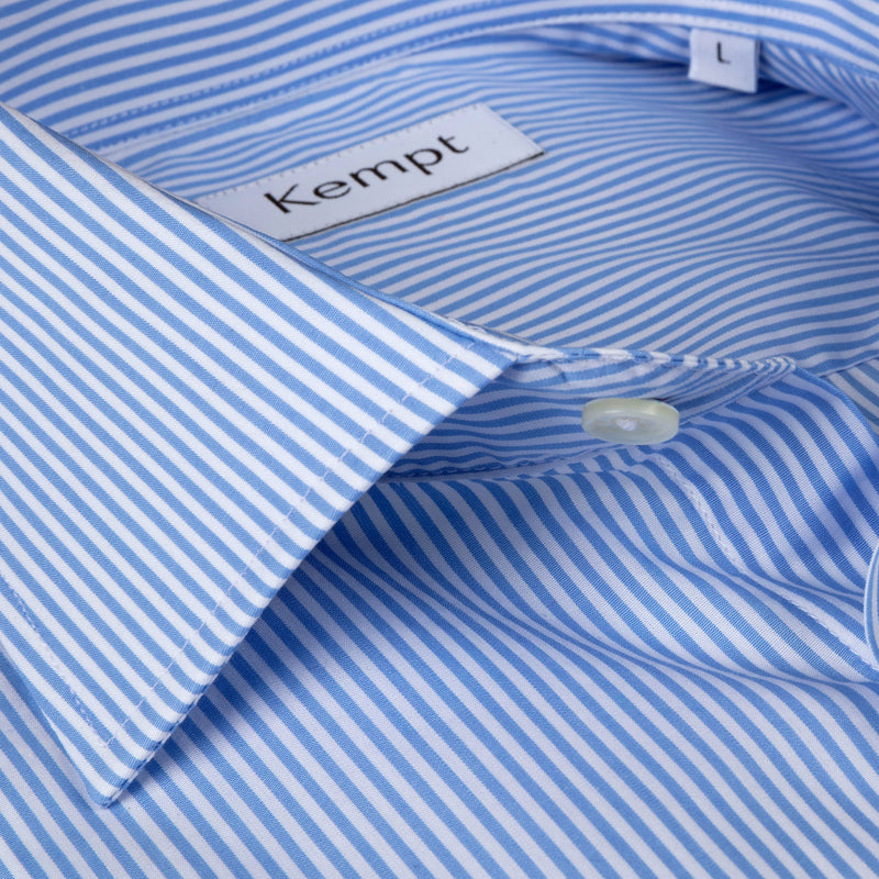 Men's Mid Blue Stripe Cotton Poplin Shirt with Cutaway Collar