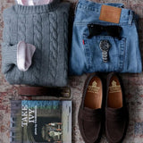 Cashmere Cable Crew Neck Sweater in Pale Grey