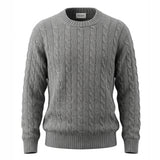 Cashmere Cable Crew Neck Sweater in Pale Grey