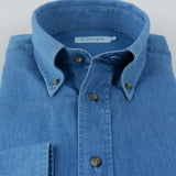 Men's Mid Wash Denim Shirt with Button Down Collar