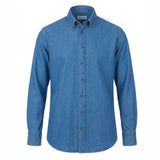 Men's Mid Wash Denim Shirt with Button Down Collar
