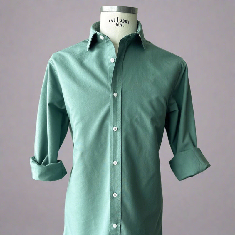 Green Garment Dyed Cotton Long Sleeve Shirt