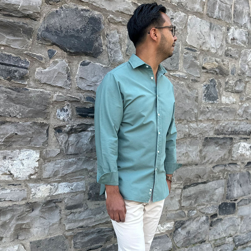 Green Garment Dyed Cotton Long Sleeve Shirt