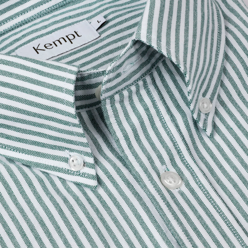 Men's Casual Green Stripe Cotton Oxford Shirt Kempt Men's Casual Green Stripe Cotton Oxford Shirt Kempt