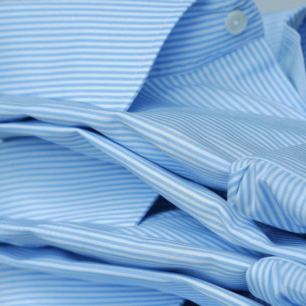 Men's Mid Blue Stripe Poplin Shirt with Cutaway Collar