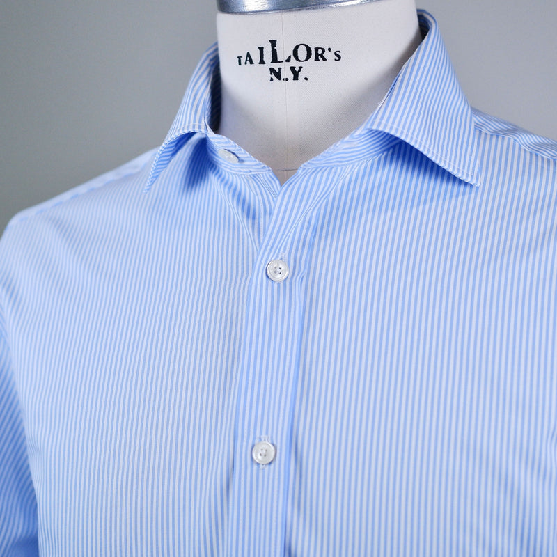 Men's Mid Blue Stripe Poplin Shirt with Cutaway Collar