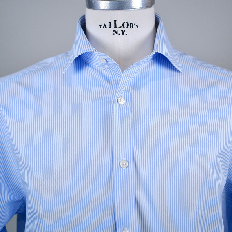 Men's Mid Blue Stripe Poplin Shirt with Cutaway Collar