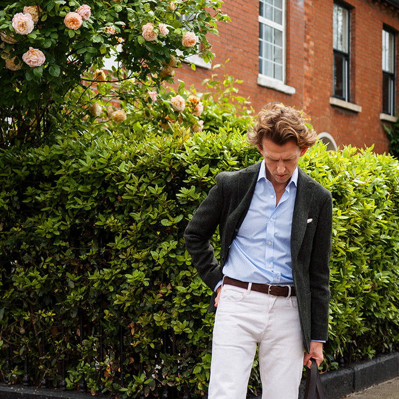 Men's Mid Blue Stripe Poplin Shirt with Cutaway Collar