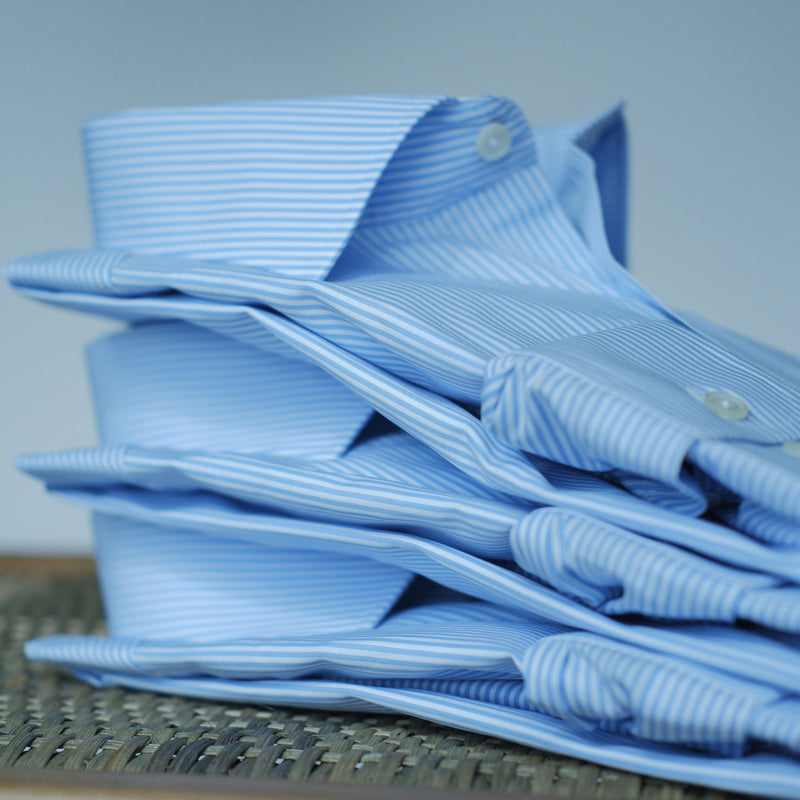 Men's Mid Blue Stripe Poplin Shirt with Cutaway Collar