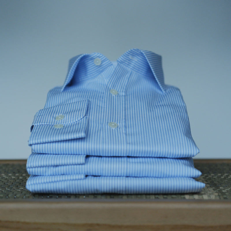 Men's Mid Blue Stripe Poplin Shirt with Cutaway Collar