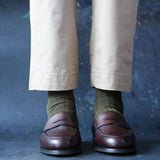 Crockett & Jones pebble grain loafers with Kempt officer green wool socks